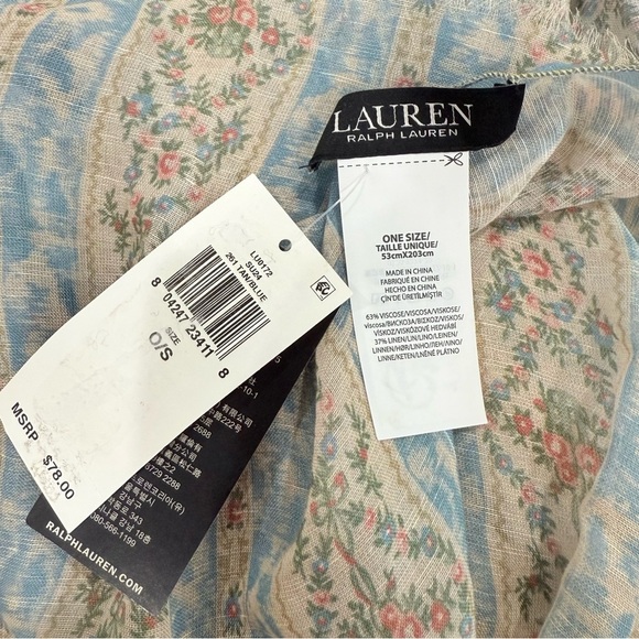 Lauren Ralph Lauren Floral Stripe Wrap Romantic Vintage Inspired Linen Blend NWT - Picture 9 of 14